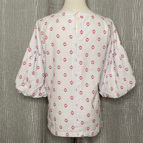 Loft puff sleeve embroidered poplin top - Picture 3 of 10